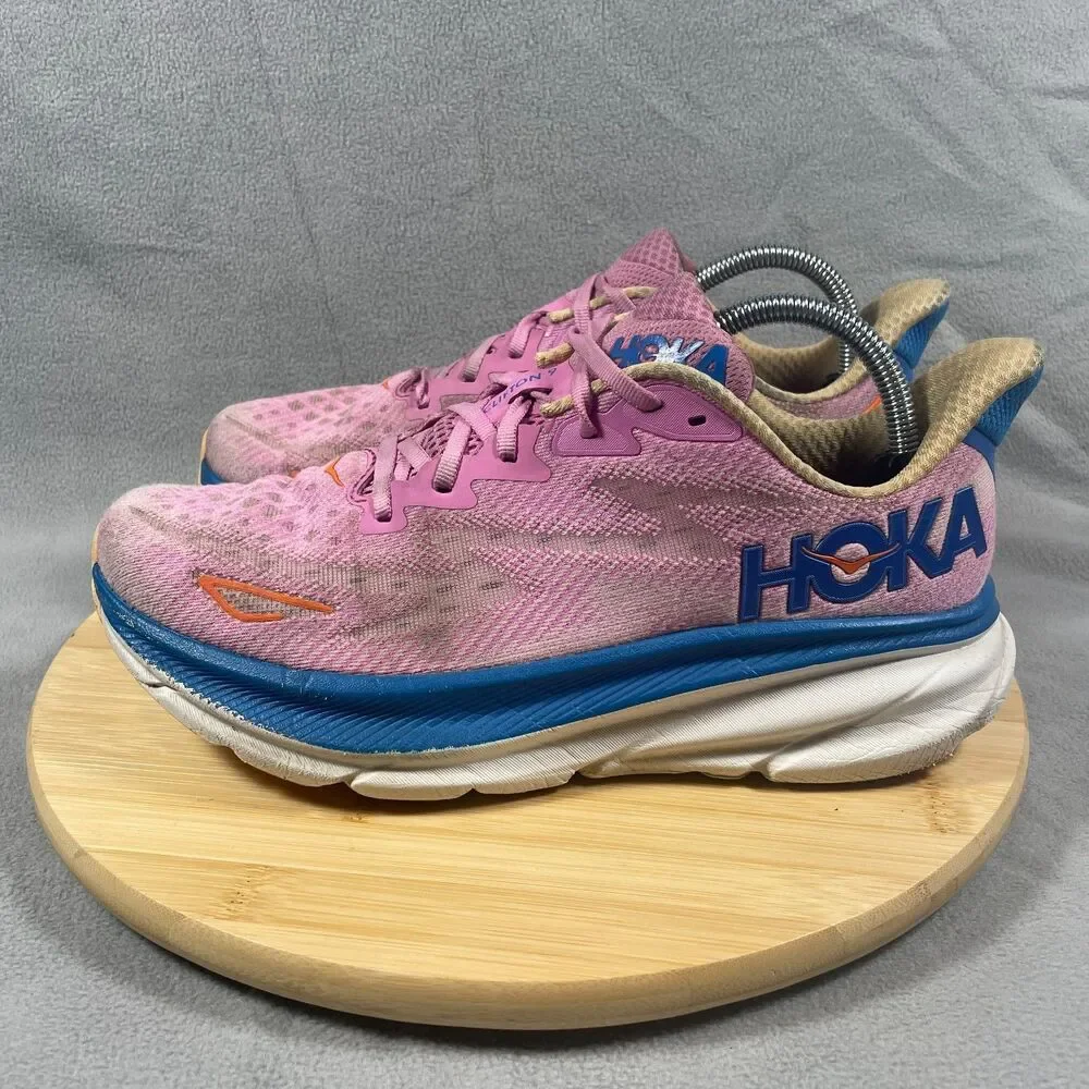 Hoka Clifton 9 Womens Size 10 B Pink Blue Athletic Sneakers Running Shoes